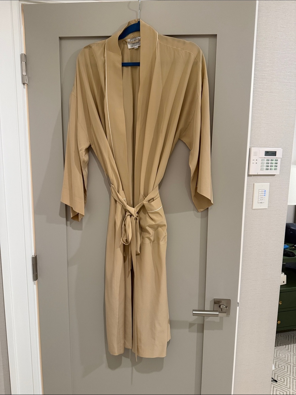 Saks Silk Beige Tie-Waist Kimono Robe